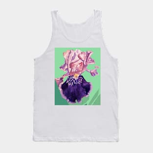 Iris Watercolor Painting - Glorious Purple on Mint Green Tank Top